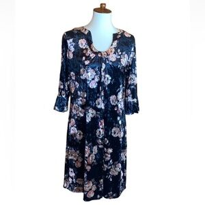 Aryeh Collection black velvet dress with floral print Size Large New